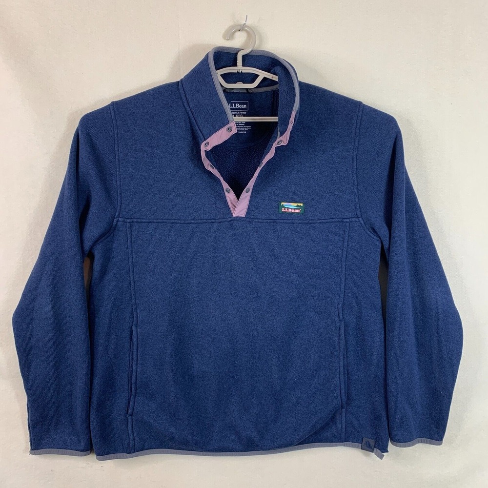 L.L Bean Men's L Regular Katahdin Fleece‎ 1/4 Button Snap Pullover Blue Outdoor